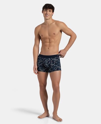 Image of Jockey US63 Men's Super Combed Cotton Elastane Stretch Printed Trunk with Ultrasoft Waistband
