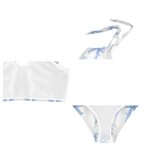 Plaaee Girls' 2 Piece Swimsuits Small Blue Bows Cute Bikini Set Bathing Suit 4T3
