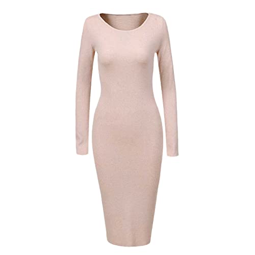 Robe pull en tricot beige chic KEHAIOO pour femme en taille S