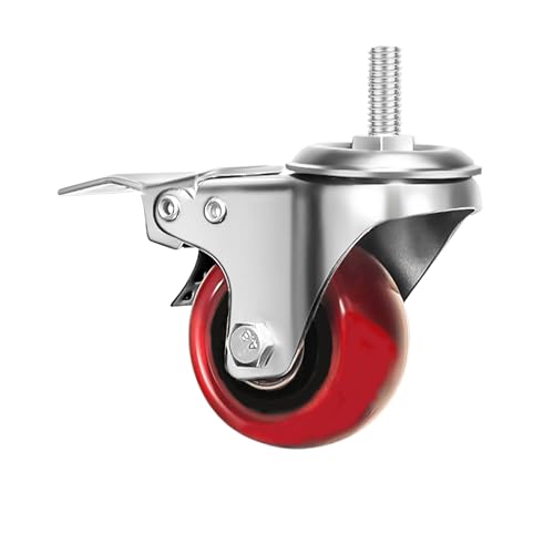 Image of Heavy Duty Stem Caster Wheels M10-1.5X25mm Dual Locking No Noise PVC Threaded Stem Caster Wheels Pack of 4 for Workbench, Dolly, Furniture (2 Inch, Red)