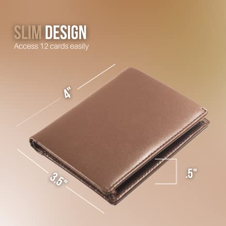 Genuine Leather Mens Slim Wallet - Genuine Leather Bifold RFID Wallet Holds 12 Cards and Lasts for Lifetime - Minimalist Easy Access Wallets for Men (Brown)3