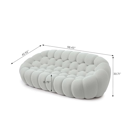 Sdorens Bubble Couch, Modern 3-Seater Upholstered Mesh Fabric Round Floor Sofa, 3D Honeycomb Shape Bubble Sofa Curved Sofas for Living Room, Circle Boneless Couch, No-Assembly (Light Grey, 98.43")