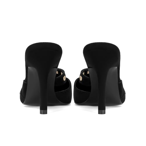 Image of Dsevht Black Kitten Heels for Women Pointed Closed Toe Dressy Bow Heel Vintage Heeled Mules Sexy Pointy Studded Slip on Stiletto Pump Shoes