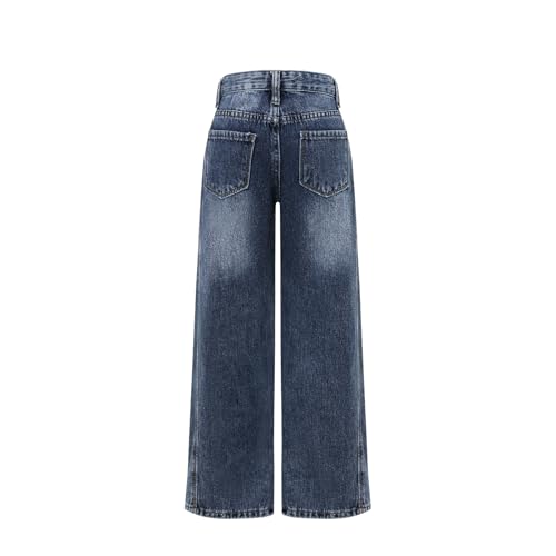 Girls' Ripped Jeans Hot Stamping Mid Waist Denim Loose Wide Leg Fashionable Jeans 3-16 Years2