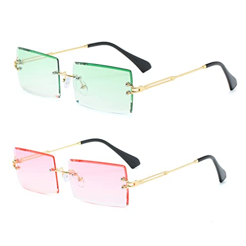 Yueluqu Gafas De Sol Retro Sin Marco Para Mujeres Hombres Moda Retro Rectángulo Gafas Cuadradas Claras Gafas De Sol, B-Verde Rosa, Medium Yueluqu Gafas De Sol Retro Sin Marco Para Mujeres Hombres Moda Retro Rectángulo Gafas Cuadradas Claras Gafas De Sol, B-Verde Rosa, Medium
