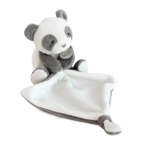 BABY NAT' - Peluche Panda avec Doudou Mouchoir Doux - 17 cm - Collection Mon P'tit Panda - Gris et Blanc - Idée Cadeau Naissance pour Filles et Garçons -...