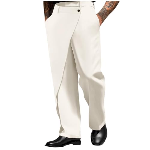Cambkatl Men's Irregular Dress Pants Straight Leg Business Casual Outdoor Formal Work Trousers Suit Pants with Pockets