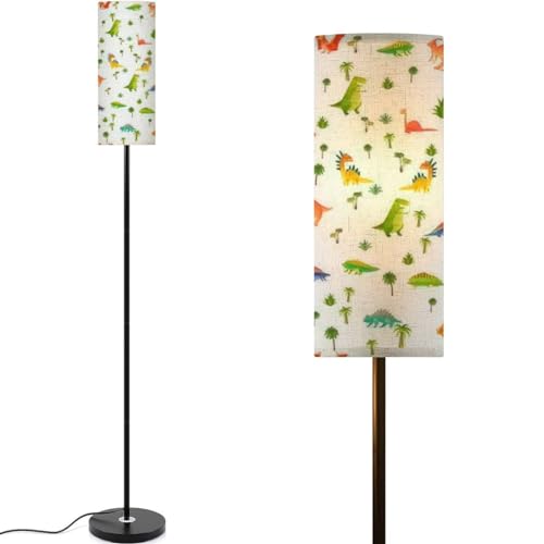 Modern Baby dino seamless pattern Animal dragon cute nature dinosaur childish Floor lamp Minimalist Standing Lamps Metal Pole Lamp Tall Lamps With Linen Shade Foot Switch for Living Room Bedroom