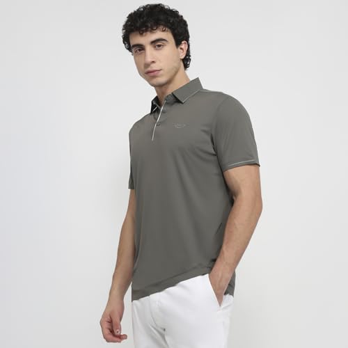 Image of Park Avenue Men Slim Fit Solid Pattern Nylon Blend Polo Neck Half Sleeve Casual T-Shirt