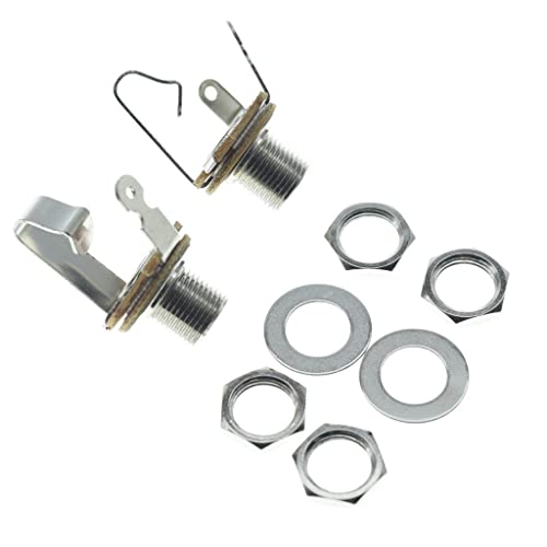KAISH Nickel Premium 2-Pack Brass Material Metric Thread Audio 1/4" Female Guitar/Bass Output/Input Jack 6.35mm TS Mono Panel Mount Jack Socket with Nuts and Washer