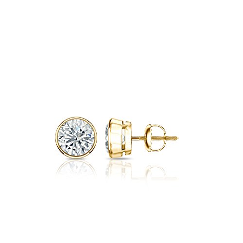1/6 to 2 Carat Round Diamond Stud Earrings in 14k Yellow Gold Bezel-set (cttw, Good, I1-I2) Screw Back by Diamond Wish