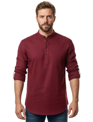 Image of FINIVO FASHION Combo of Men's Cotton Blend Solid Regular Fit Full Sleeve Straight Short Kurta Shirt, Casual and Formal Wear