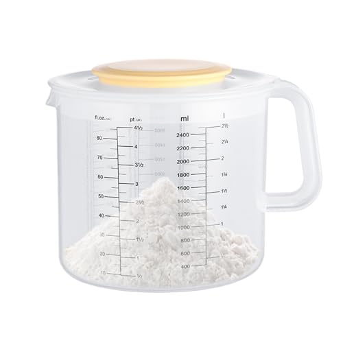 Taza medidora grande con tapa, 2400 ml, capacidad para mezclar, jarra marcada a escala, mango ergonómico, diseño a prueba de salpicaduras para huevos, ensalada, crema, batido y preparación de