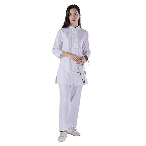 KSUA Womens Martial Arts Suit Cotton Tai Chi Uniform Chinese Kung Fu Clothing Wing Chun Clothes with Three Quarter Sleeves