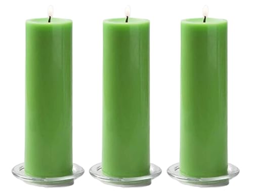 Image of Paraffin Wax Pillar Candles Perfect for Decoration of Dinner, Wedding Parties, Church, Spa, Restaurant, Smokeless Dripless Long Lasting(Set of 3, 4 inches)(Green)