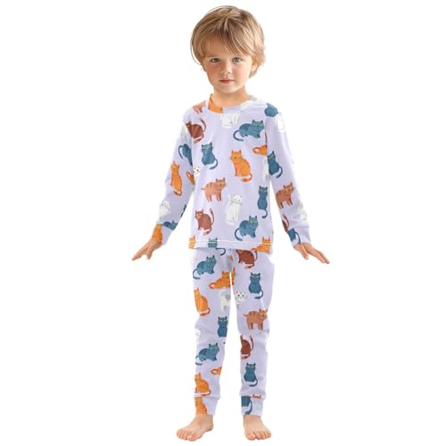 Pajama Sets Long Sleeve Cats Purple Background Soft Comfy Sleepwear 2 Piece PJS 3-8T2