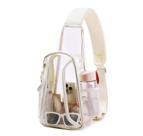 Caoroky knight clear bag for stadium events approved crossbody bags transparent TPU sling shoulder purse casual chest pack heavy duty clear backpack for men women-Off White