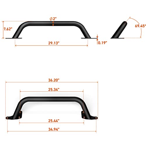 Rocktrix Black Front Brush Guard Compatible With 2018+ Jeep Wrangler Jl, 2019+ Gladiator Jt - Steel Bumper Bar Grille Guard, For 82215351 #TOP5