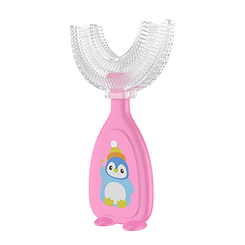 JOLUCE 子供用 U字型 歯ブラシ ソフト シリコン ブラシヘッド 口腔洗浄ツール 歯ブラシ クリーニング ツール 子供のためのトレーニング歯 (S,ピンク)