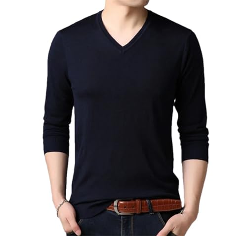 Men's V-Neck Wool Blend Sweater Fall Slim Soft Knit Pullover Lightweight Breathable Business Sweater