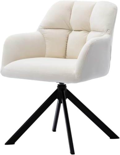 Image of Finch Fox Battle Modern 360 Swivel Mid-Back Arm Faux-Leather Study Upholstered Comfortable Metal Base Computer Office Desk Chair in White Color