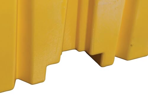 Image of Eagle High Capacity 4 Drum Spill Containment Pallet with Drain and Forklift Pockets, 52.5 inchx51 inchx13.75 inch, 132 Gallon Sump, 8,000 lbs. Load Capacity Secondary Containment Pallet, Made in USA, Yellow, 1640