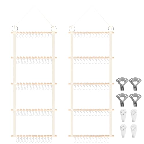 Image of Munzong Headband Holder 52x17 inch, 2 Pack Bow Organizers for Baby Girls, Large Nursery Wall Hanging Back Door Bow Holder Shelf w/ 60 Hooks, 5 Tier Hair Accessories Organizer Storage for Toddler Kids