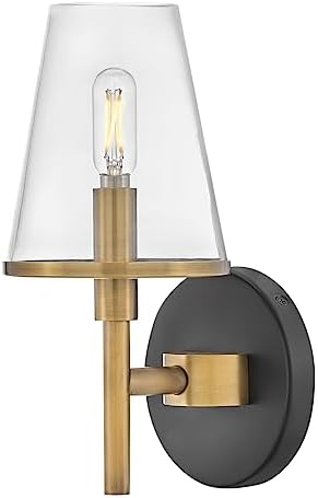 Hinkley Marten 51080HB Single Light Bath Vanity Fixture, Transitional Two-Toned Fixture with Tapered Clear Glass Shade, Heritage Brass and Black