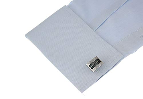 Mancuernillas Rectangulares Plateadas y Negras KnBoB para Hombre miniatura 2
