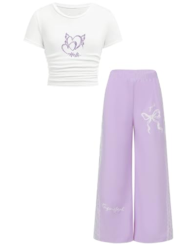 Girls 2 Piece Outfits Toddler Girl Clothes Short Sleeve Ruched Crop T-Shirt Top Cargo Pants Sweatsuits Athletic Tracksuits Jogger Casual Kids Clothing Sets Spring Summer Fashion Lounge Set Blue 9-10