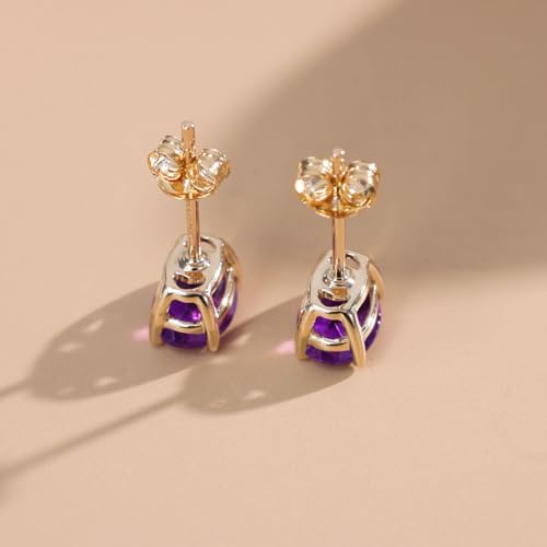 FANCIME 14k Solid Yellow Gold Oval Stud Earrings Prong Cluster Stud Earrings Natural/Created Gemstone Jewelry Gifts for Her Mom Women Wife,Gemstone Size 5 * 7mm4