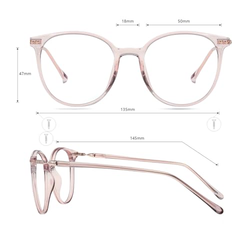 Image of Firmoo Oversize Blue Light Glasses, Unisex Chic Large Round Computer Reading Glasses Reader Anti Glare Anti Eyestrain (Pink Clear 0.0x)