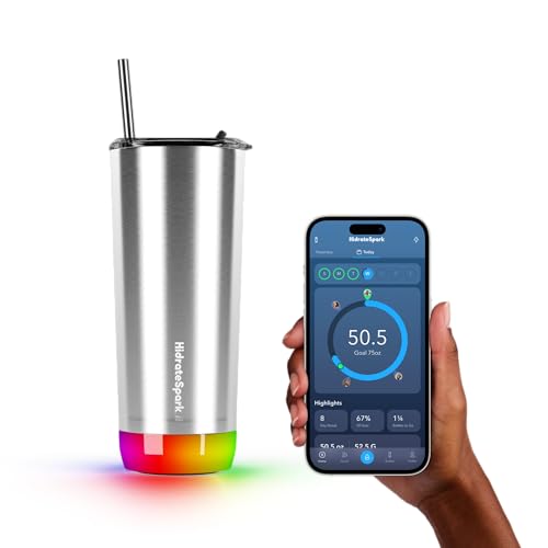 Hidrate-Spark-PRO-Smart-Tumbler-with-Lid-Straw--Insulated-Stainless-Steel--Tracks-Water-Intake-with-Bluetooth-LED-Glow-Reminder-When-You-Need-to-Drink--20oz-Brushed