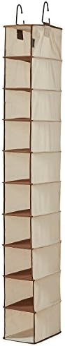 WANNAKEEP 10 Shelf Hanging Shoe Organizer, Shoe Holder for Closet, 10 Mesh Pockets for Accessories, Breathable Polyester and Cotton, 5.5x11x54 inches Beige