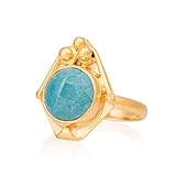 Anillo de turquesa, anillo de plata turquesa, anillo de plata de ley 925 con piedras preciosas. Anillo de plata para mujer con baño de oro de 24 quilates. Anillo de plata azul con baño de oro.