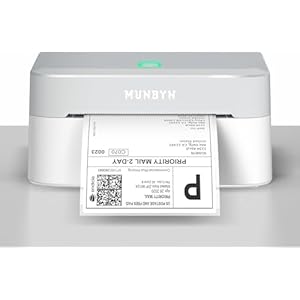 MUNBYN 2025 Imprimante Thermique Bluetooth RW403B, Nouvelle Technologique, Installation Facile, Calibrage Automatique, Impression Rapide, Idéale pour Étiquettes Colissimo, Shopify et Bureau