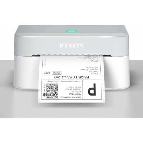 MUNBYN 2025 Imprimante Thermique Bluetooth RW403B, Nouvelle Technologique, Installation Facile, Calibrage Automatique, Impression Rapide, Idéale pour Étiquettes Colissimo, Shopify et Bureau