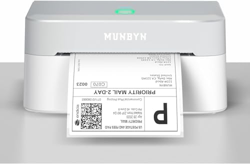 MUNBYN 2025 Imprimante Thermique Bluetooth RW403B, Nouvelle Technologique, Installation Facile, Calibrage Automatique, Impression Rapide, Idéale pour Étiquettes Colissimo, Shopify et Bureau