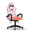 bigzzia Chaise Gaming Ergonomique, Chaise de Bureau avec Coussin et Support Lombaire, Hauteur réglable avec siège pivotant à 360° pour Adultes (avec Chaleur, Rose)