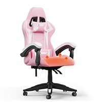 bigzzia Chaise Gaming Ergonomique, Chaise de Bureau avec Coussin et Support Lombaire, Hauteur réglable avec siège pivotant à 360° pour Adultes (avec Chaleur, Rose)