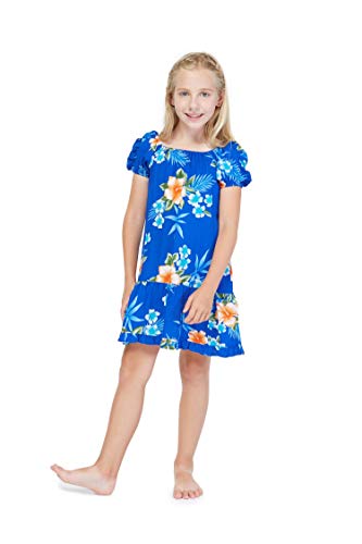 Image of Matchable Family Hawaiian Luau Men Women Girl Boy Clothes in Hibiscus Blue