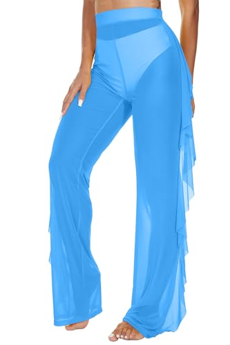 Image of Jumppmile Women's Ruffle Sheer Mesh Swimwear Bikini Cover Up Pants See Through