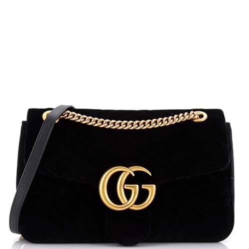Pre-Loved GG Marmont Flap Bag Matelasse Velvet Medium, Black