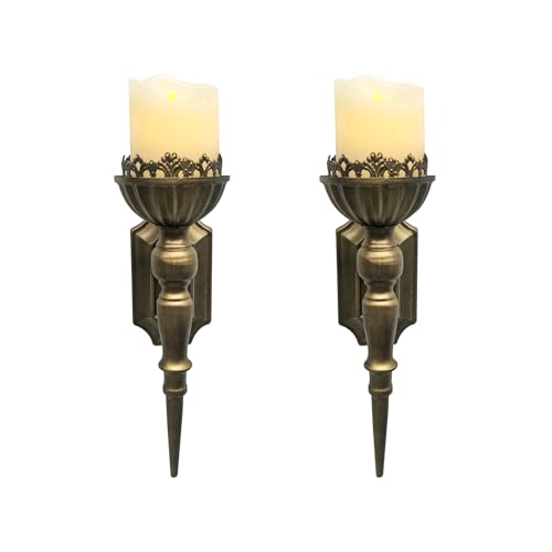 Birminwind Gold Candle Sconces Set of 2 - Metal Wall Candle Holders for Pillar - Vintage Brass Wall Décor for Living Room Bathroom Dining Room