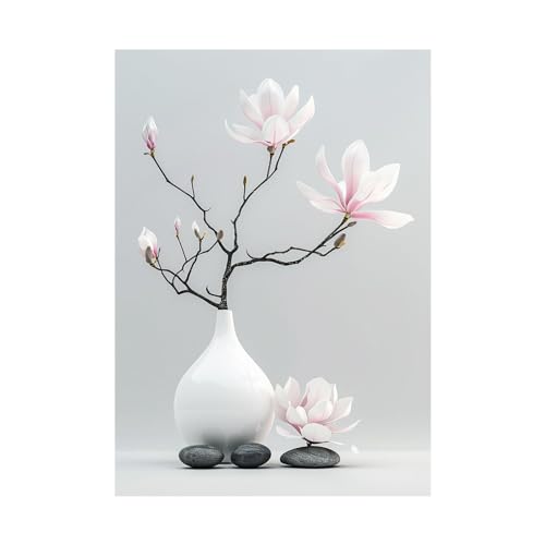 Impression sur toile intissée fleur de magnolia et tableau decoration murale salon 40x60cm