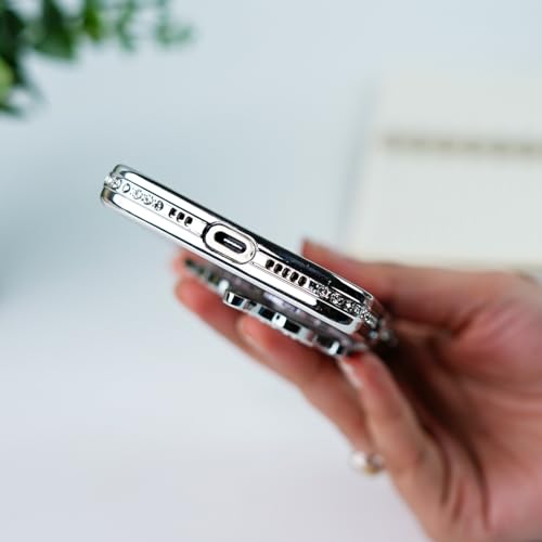 Image of Peeperly Back Cover Case for iPhone 15 Pro Scratch Resistant Anti-Slip TPU Shockproof Protective Durable Glamorous Rhinestone Butterfly Glitter Case for Girls & Women(Silver)