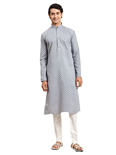 Image of Rajubhai Hargovindas Men's Chikankari Embroidered Cotton Kurta (Ches)