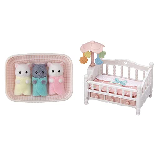 SYLVANIAN FAMILIES - Le Village - Les Triplés Chat Persan - 5458 - Jumeaux et Bébés - Mini Poupées & Le lit de bébé et Mobile - 5534 - Meubles et Accessoires Poupée - Mini Poupées