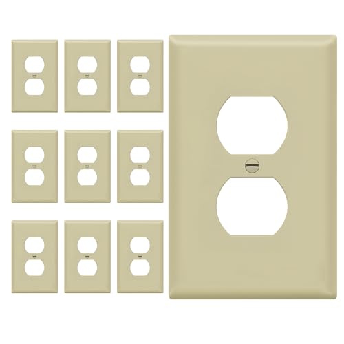 Image of ENERLITES Duplex Receptacle Outlet Wall Plate, Electrical Outlet Cover, Gloss Finish, Mid-Size 1-Gang 4.88 inch x 3.11 inch, Unbreakable Polycarbonate Thermoplastic, UL Listed, 8821M-I-10PCS, Ivory, 10 Pack