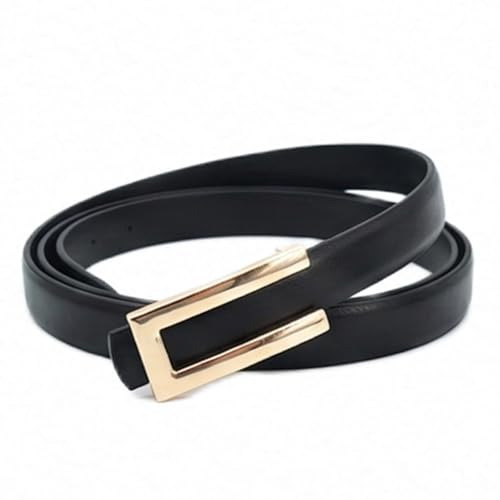 Adjustable Leather black Belt for Women - Slim Waist Strap with Gold Buckle, Ideal for Dresses, Jeans, Trousers, Pants, Casual Wear, Vintage Style, Fashion Accessory in Multiple Colors & Sizes (Black)